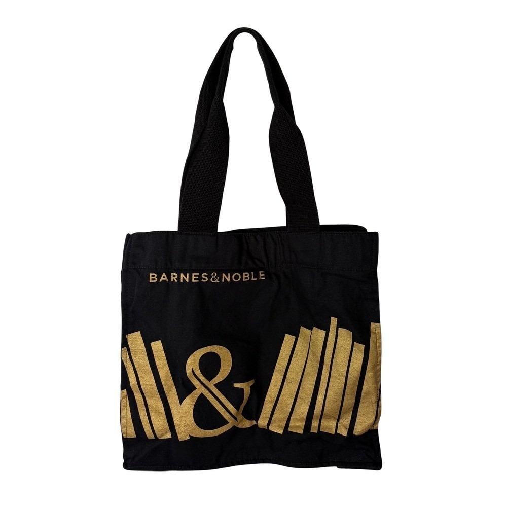 Barnes & Noble Re-Wrap Organic Cotton Tote Bag Black Gold Fair Trade Book Bag
